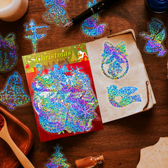 50pcs Laser Merry Christmas Stickers Bright Holographic PET Streamer Stickers