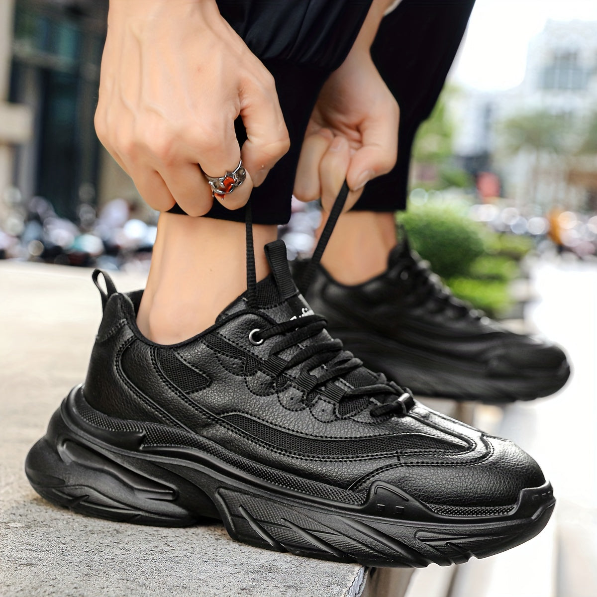 Men's Chunky Lace Up Sneakers Soft Sole for Winter & Autumn