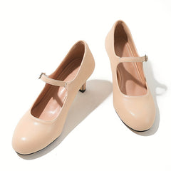 Women's Faux Leather Pumps Ankle Strap Round Toe Shoes