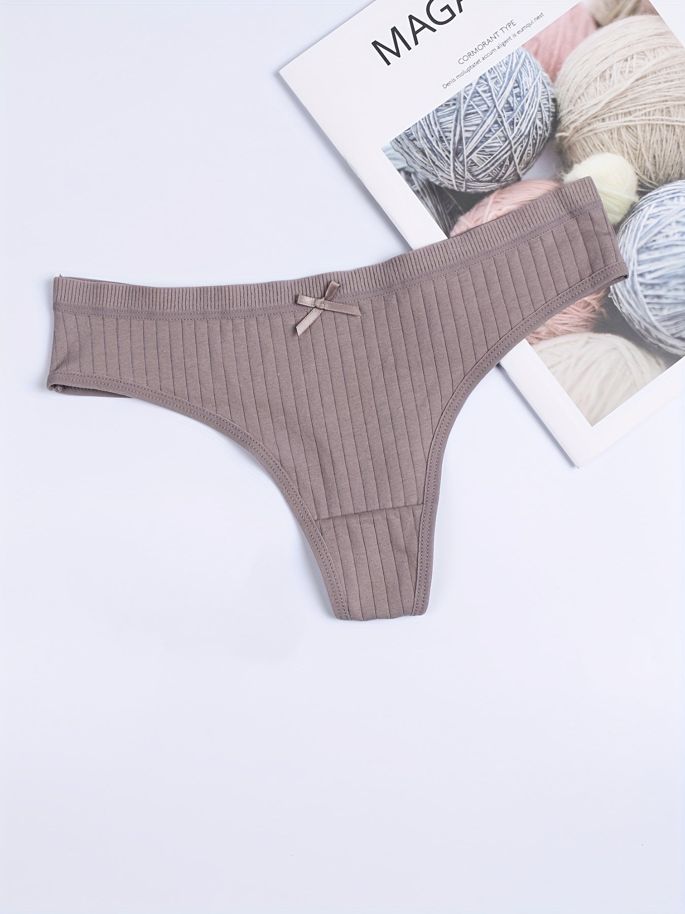 6 Pack Plus Size Ribbed Solid Thongs Women's Plus Medium Stretch Thongs