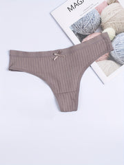 6 Pack Plus Size Ribbed Solid Thongs Women's Plus Medium Stretch Thongs