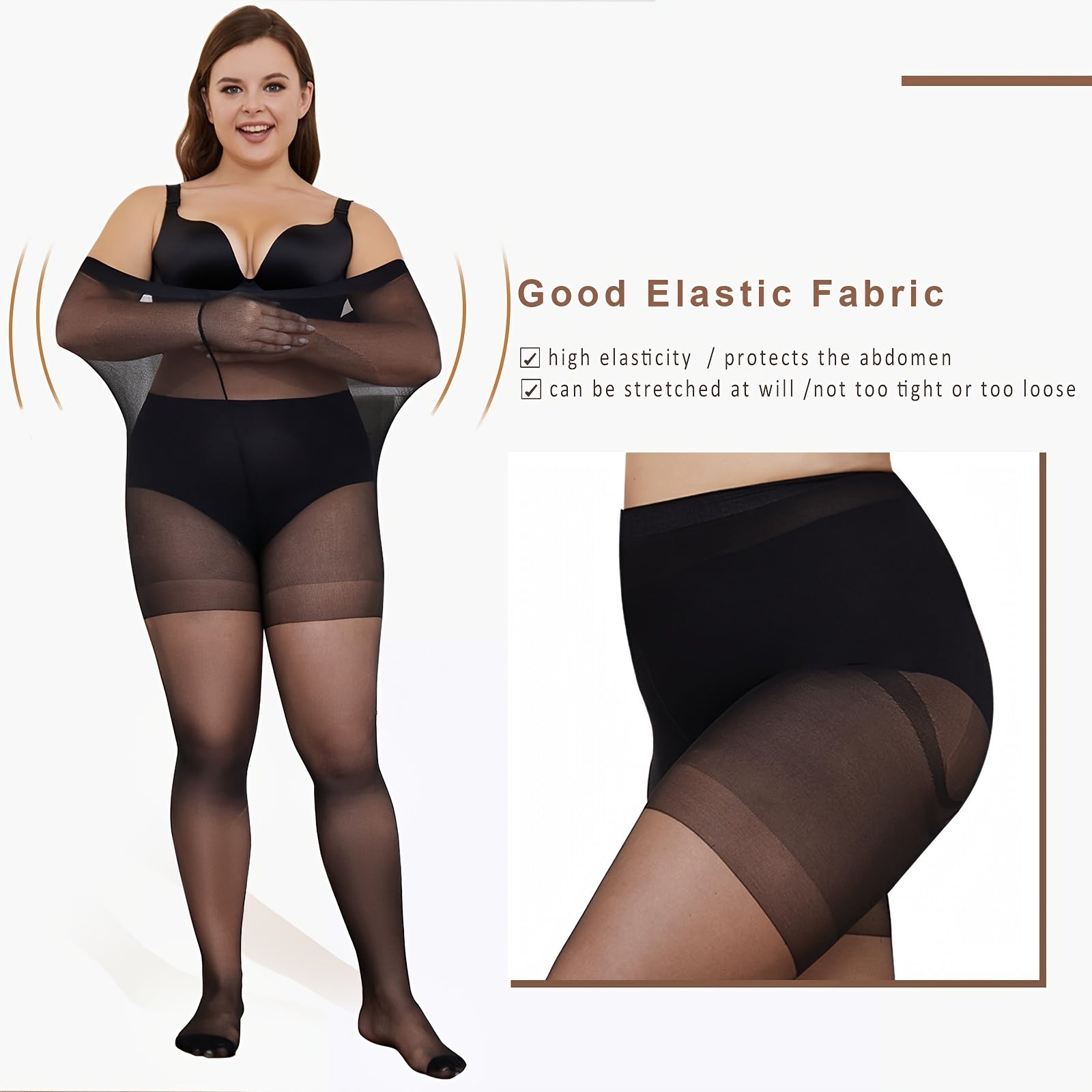 2 Pairs Plus Size Control Top Sheer Tights Set