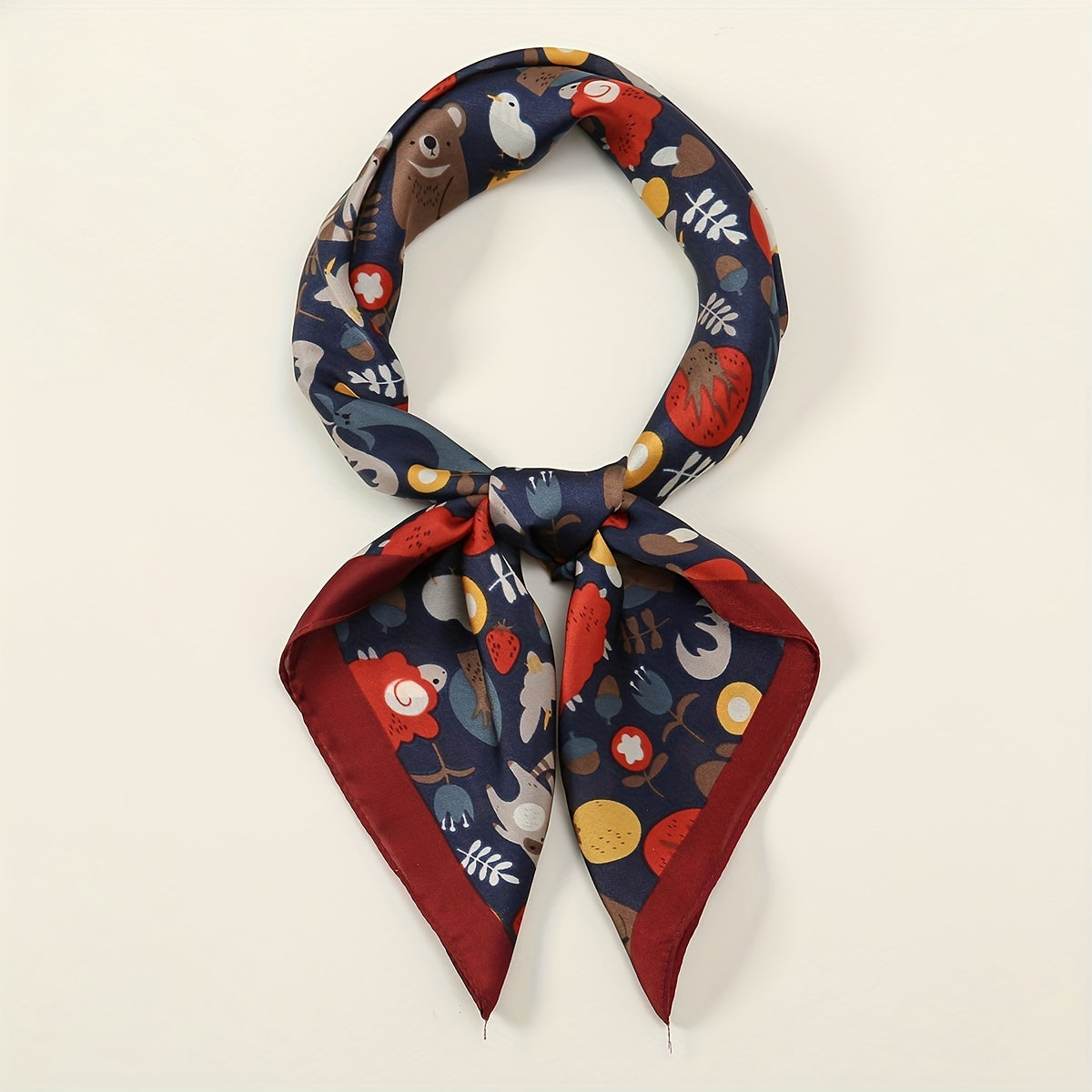Cartoon Print Satin Square Scarf Animal Pattern Bandana Neckerchief