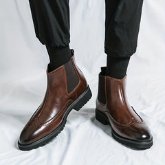 Men's Brogue Chelsea Boots Pointed Toe Slip On Ankle Boots