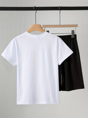 2pcs Boys Casual KING Letter and Crown Print T-Shirt&Shorts