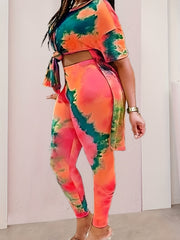 Tie Dye V Neck Top & Leggings Set