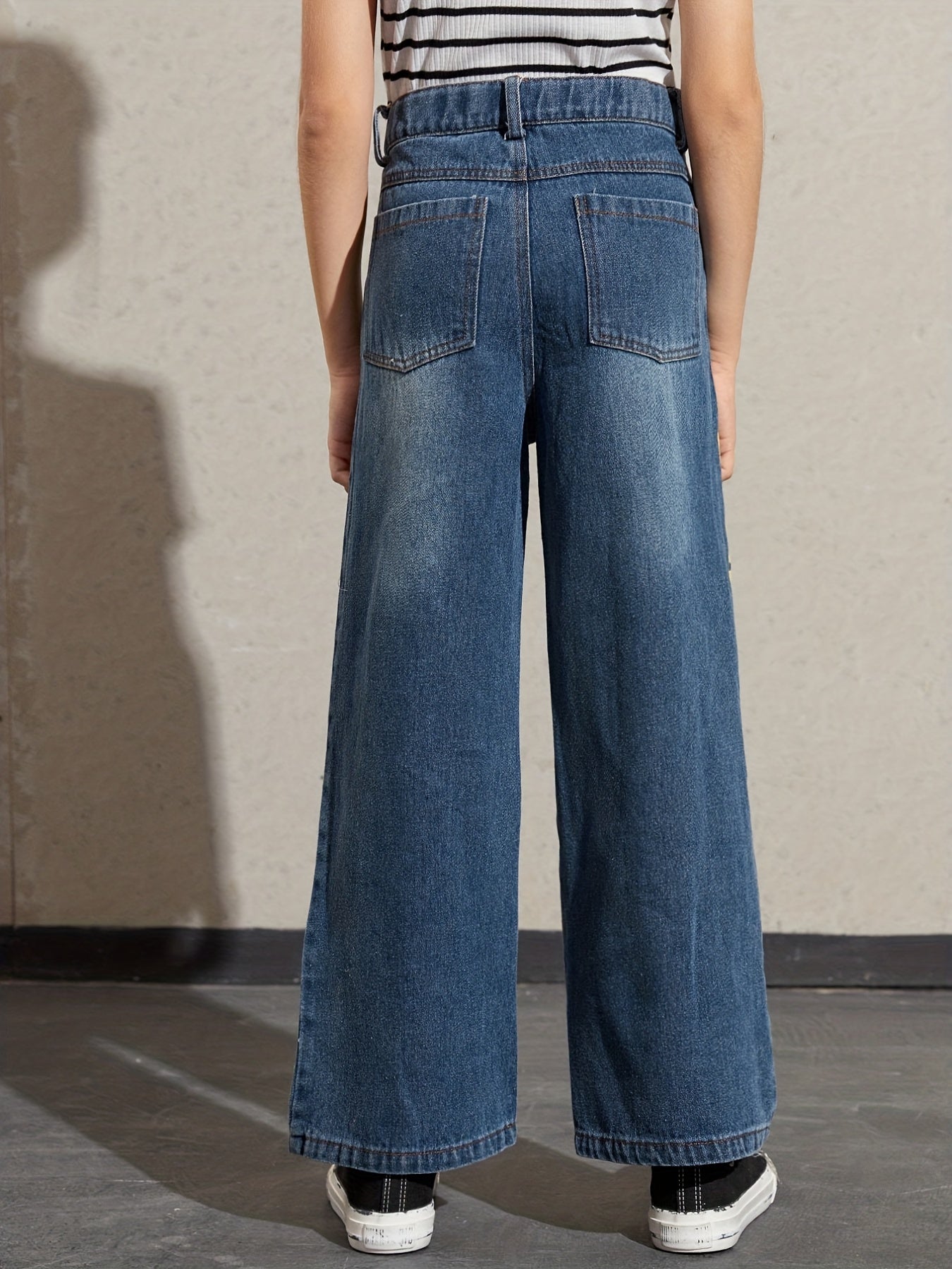 Girls Sun Flower Cloud Print Denim Trousers for Daily Wear
