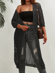 Solid Hollow Out Long Sleeve Open Front Cardigan