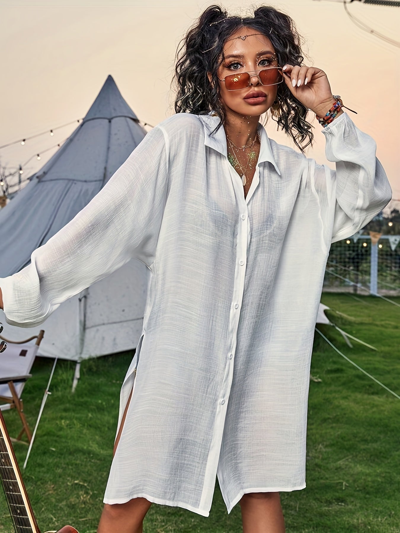 Sheer Rash Guard Cover Up Shirt Beachwear