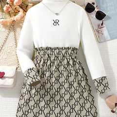 2pcs Girls Mock Neck Long Sleeve Dress Set Kids Autumn Winter Clothes