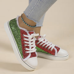 Women's Sequin Skate Shoes Lace Up Sport Shoes
