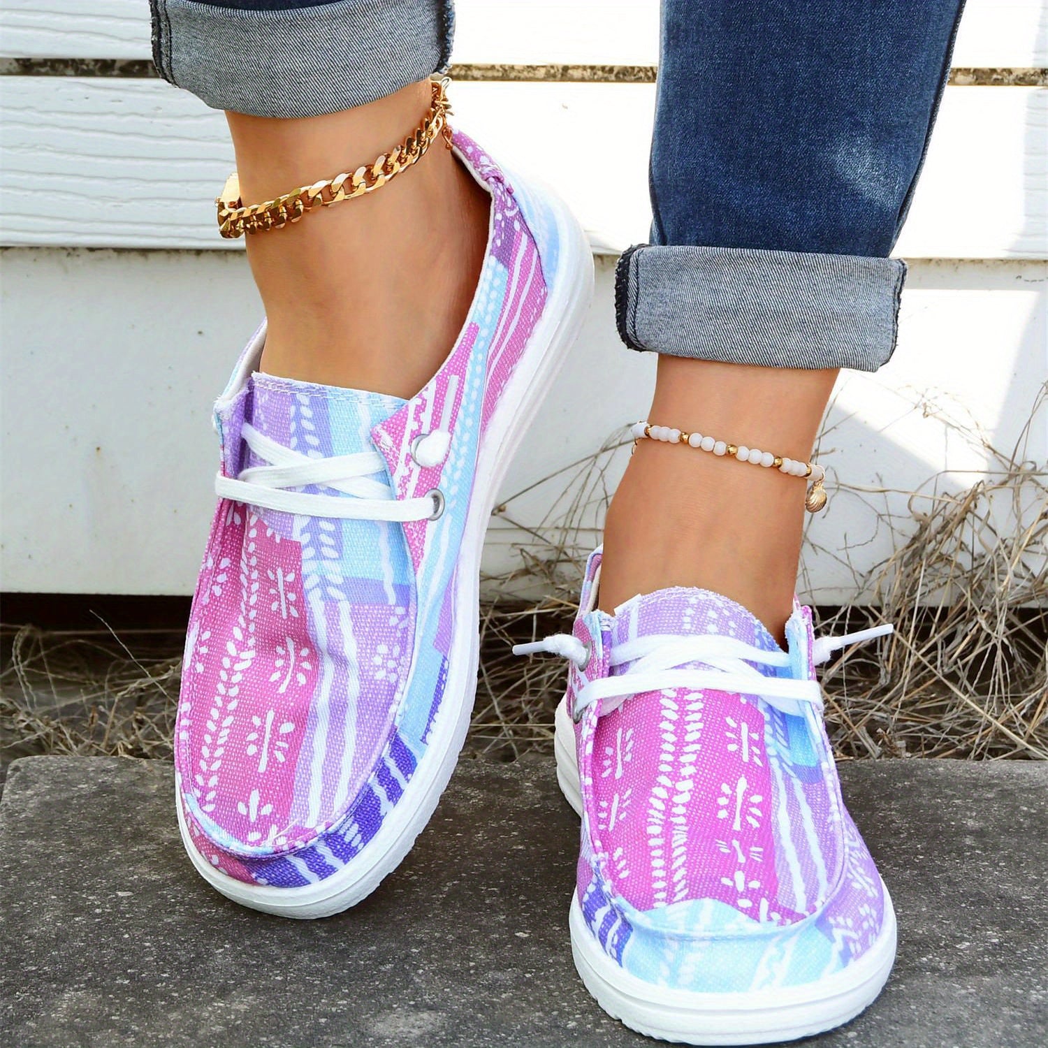 Women's Patchwork Boat Shoes Lightweight Slip On Casual Walking