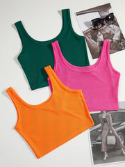 Solid Tank Top 3 Pack Sleeveless Crew Neck Sexy Summer Blouse