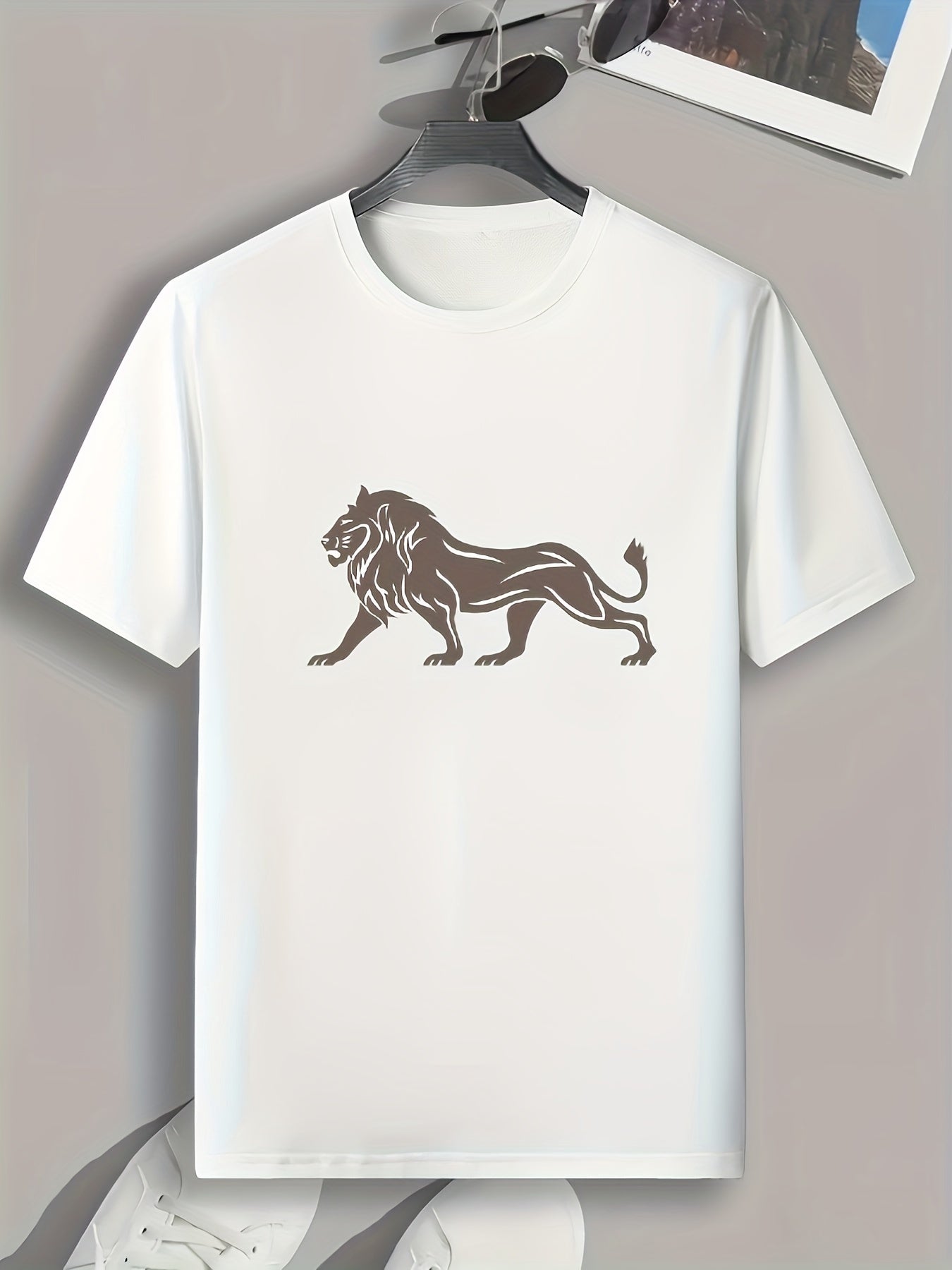 Lion Pattern Print Men's Sports T-shirt Graphic Tee