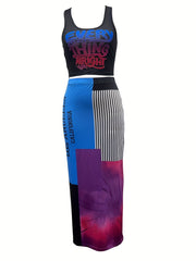 Graphic Print Casual Two-Piece Set Tank Top & Maxi Skirt