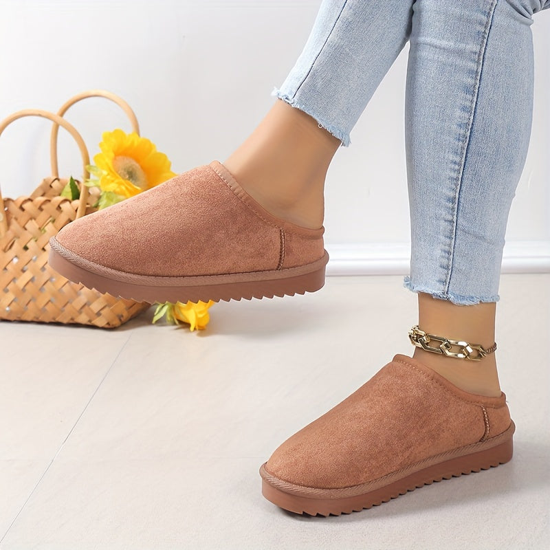 Women's Plush Inner Warm Half Slippers Non-slip Slip On Shoes