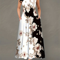 Colorblock Floral Print Maxi Tank Dress
