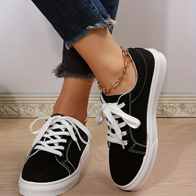 Flat Canvas Shoes Lightweight Low Top Lace Up Walking Shoes