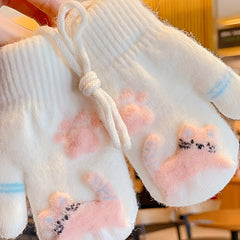 Children's Cartoon Neck Hanging Gloves Warm Keeping Gloves