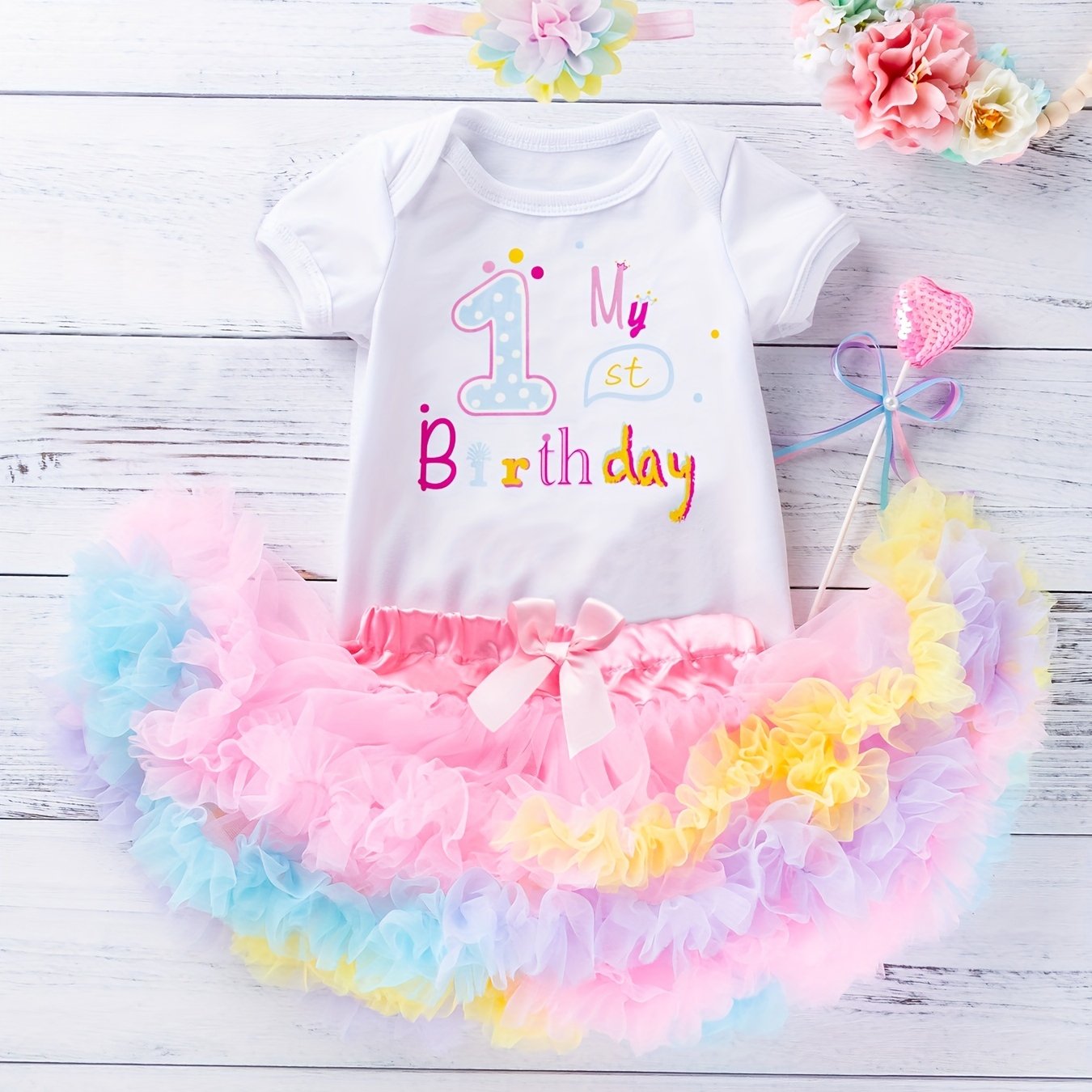 3pcs Baby My 1st Birthday Onesie & Tutu Set