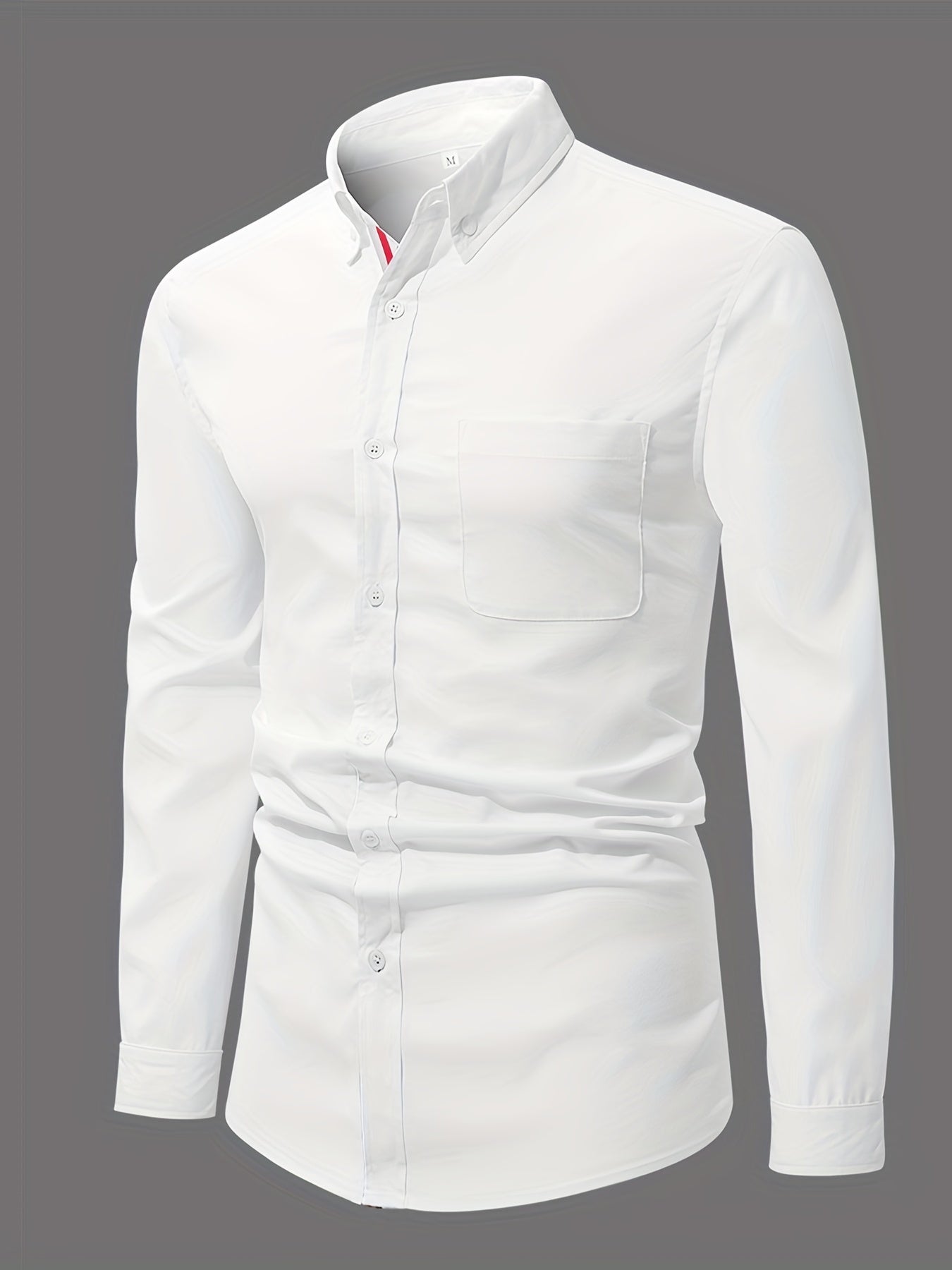 Men's Classic Solid Shirt Casual Lapel Button Up Long Sleeve Shirt