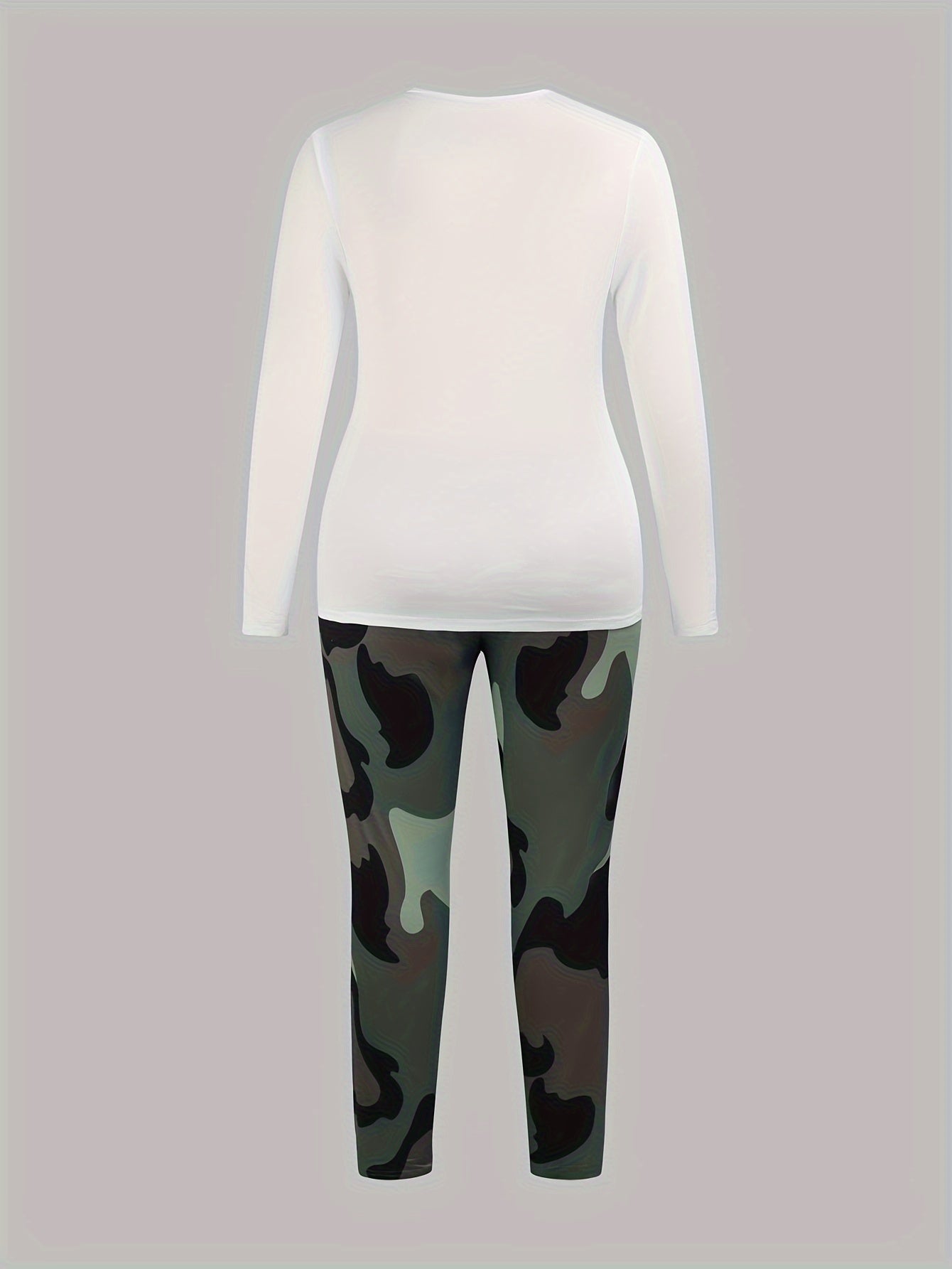 Colorblock Camo Print Top & Pants Set