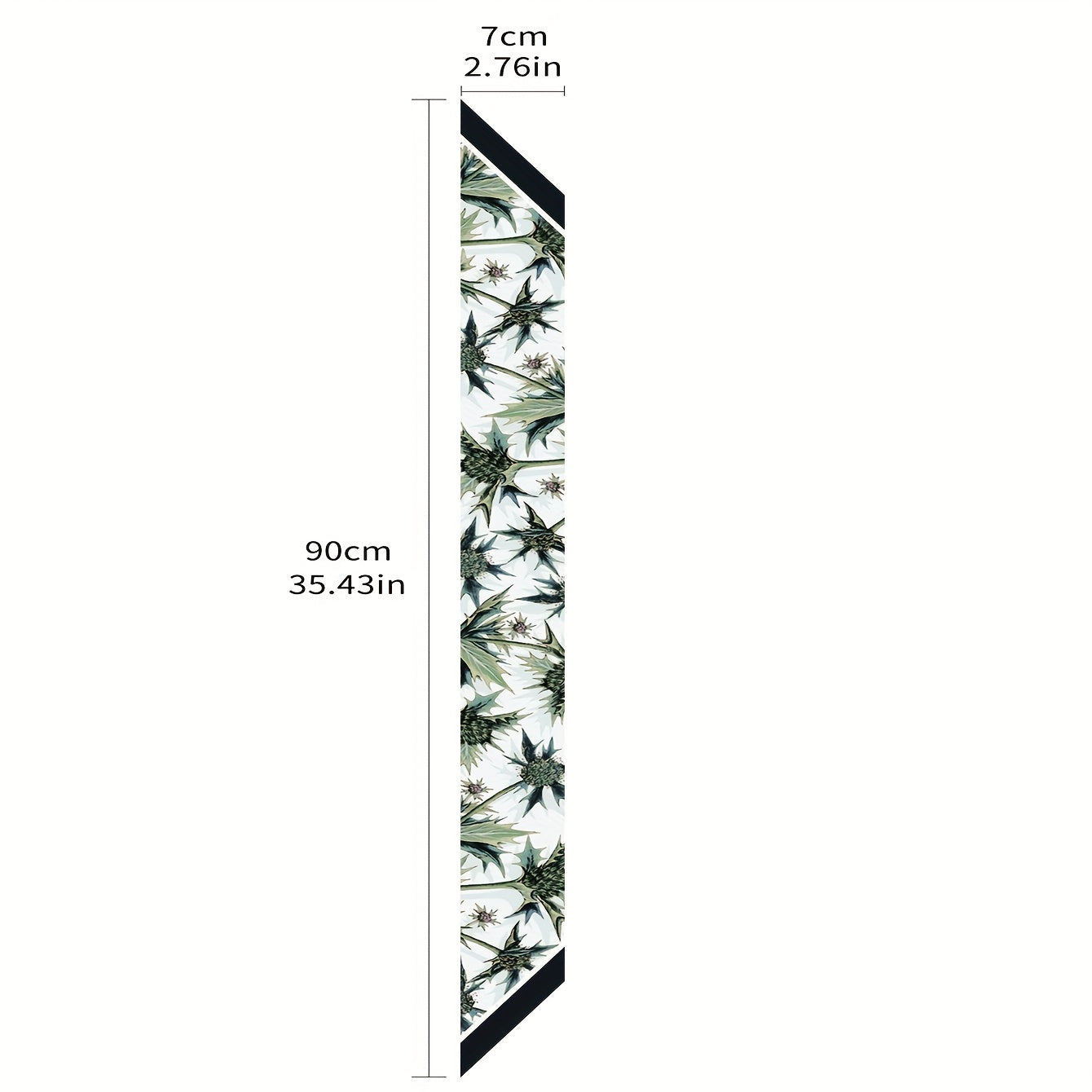 Green Plant Print Skinny Scarf Vintage Silky Long Ribbon Neckerchief