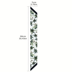 Green Plant Print Skinny Scarf Vintage Silky Long Ribbon Neckerchief