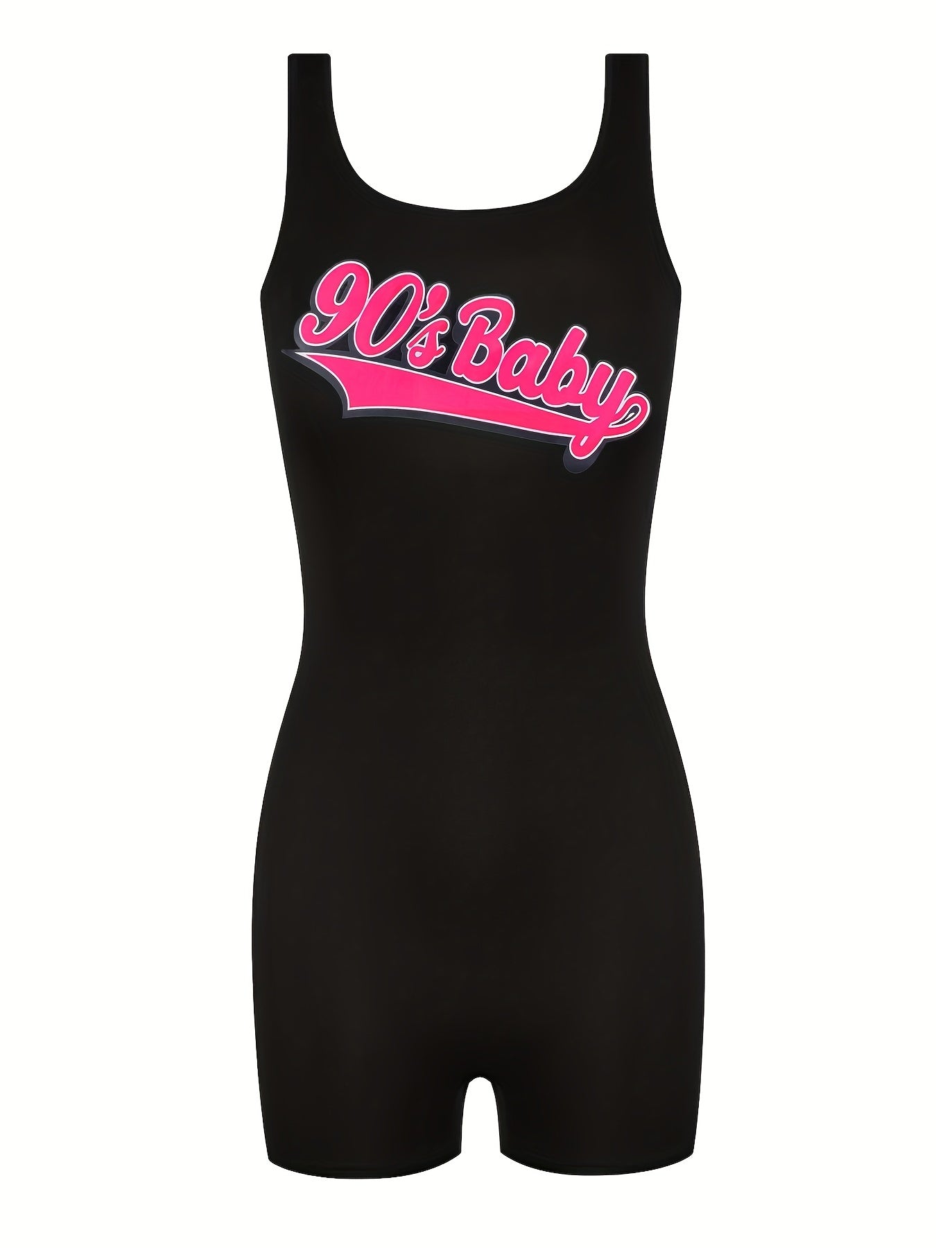 90s Baby Print Romper Sexy Crew Neck Sleeveless Workout Romper