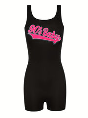 90s Baby Print Romper Sexy Crew Neck Sleeveless Workout Romper