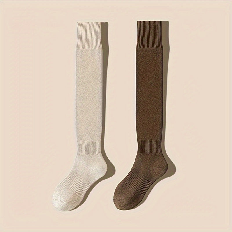 2 Pairs Solid Thigh High Socks Women's Stockings