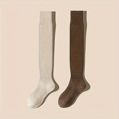2 Pairs Solid Thigh High Socks Women's Stockings
