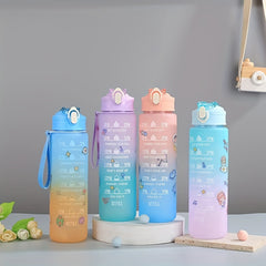 900ml Gradient Plastic Water Bottle Leakproof with Time Scale for Outdoor Sports