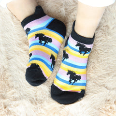 5 Pairs Girls Kids Cartoon Horse Ankle Socks - Cotton Blend