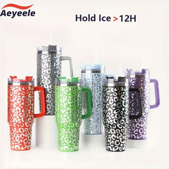 Leopard Print Insulated Water Bottle 40oz Stainless Steel Portable Tumbler