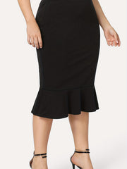 Solid High Rise Slim Fit Mermaid Skirt