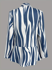 Denim Print Double Breasted Lapel Neck Blazer Casual Long Sleeve Blazer