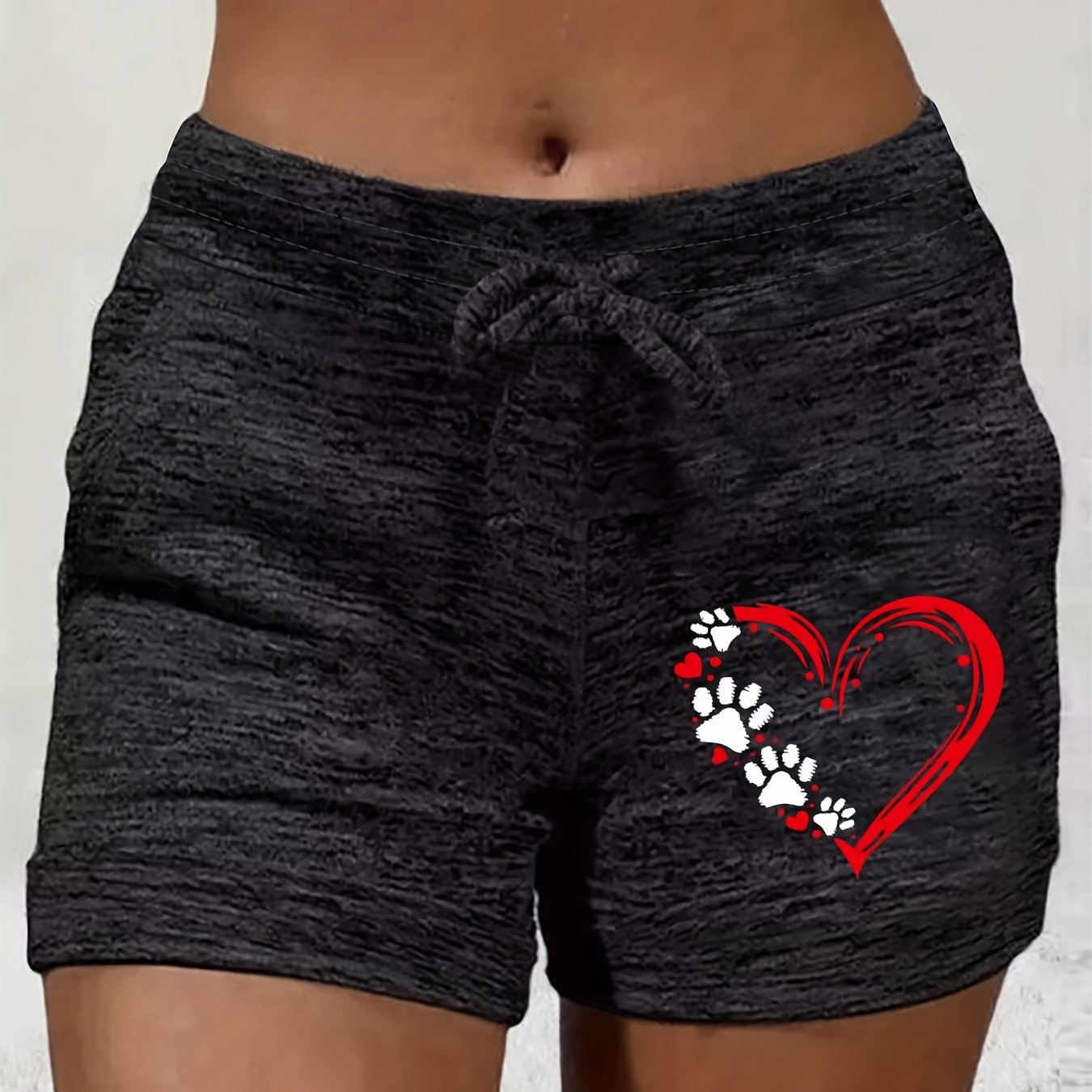 Heart Print Drawstring Shorts Women's Clothing