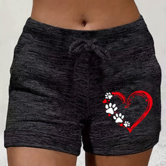 Heart Print Drawstring Shorts Women's Clothing