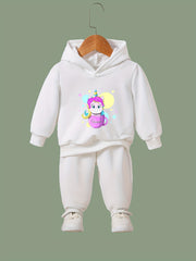 Girls Unicorn Pattern Hoodie Sweatshirt & Solid Sweatpants Set