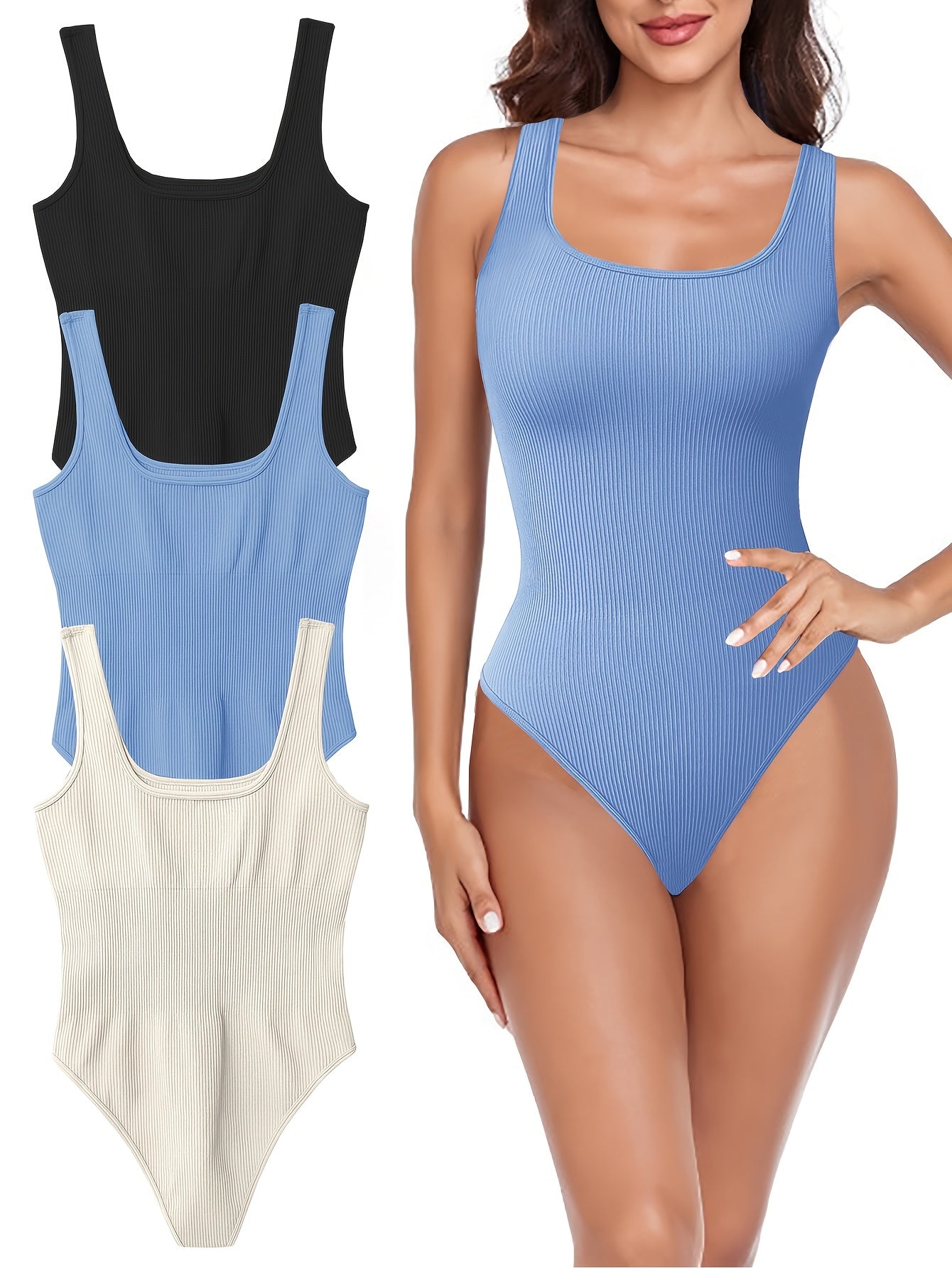 Solid Square Neck Slim Bodysuit Sleeveless Casual Bodysuit