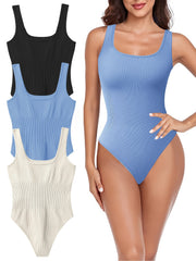 Solid Square Neck Slim Bodysuit Sleeveless Casual Bodysuit