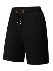 Men's Breathable Shorts Side Zipper Pockets Summer Drawstring Elastic Waist