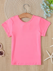 Girls Solid T shirt Casual Mid Stretch Bow Tie Crew Neck Tee Top