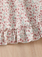 2pcs Girl Asymmetrical Neck Top And Floral Print Skirt Set Clothes