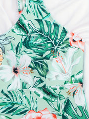 Tropical Leaf Print Tankini Set with High Waist Boxer Shorts