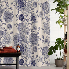 Waterproof Floral Shower Curtain w/ 12 Hooks Bathroom Decor