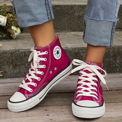 Women's High Top Canvas Shoes Lace Up Sneakers Comfortable Walking Shoes