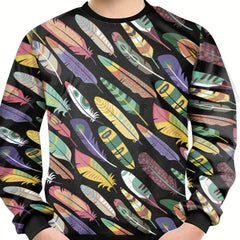 Cartoon Feather Print Kid's Sweatshirt Unisex Pullover Long Sleeve Top