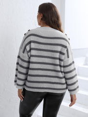 Casual Stripe Print Sweater Drop Shoulder Round Neck Loose Fit